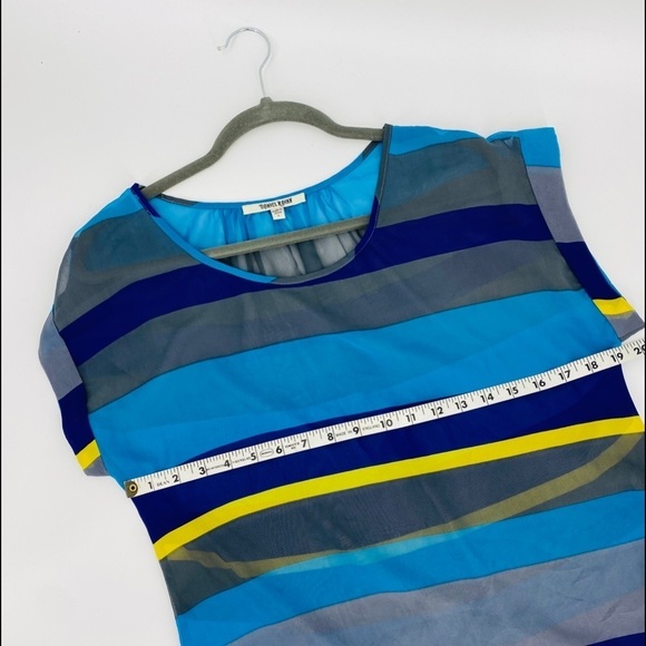 Daniel Rainn Sheer Striped Blue Scoop Neck Top S - Picture 12 of 16